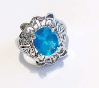 Eye Catching Cr. Blue Topaz in 925 Sterling Silver Imported Ring (Size 7/8/9)